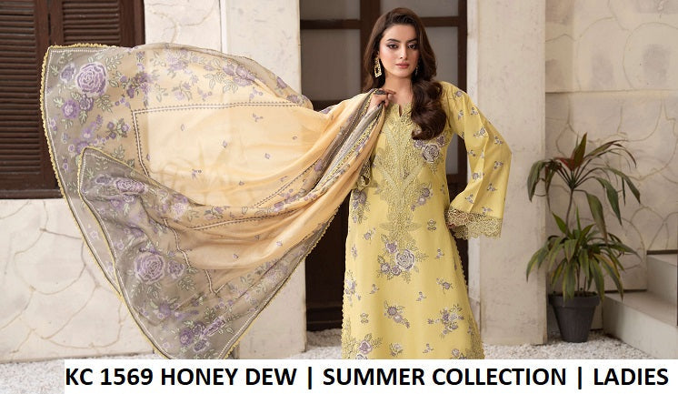 KC TABEER 1569 HONEY DEW Pakistani women's cotton cross stitch outfit back view