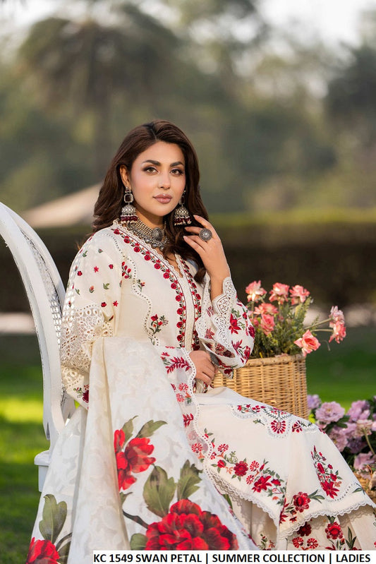 Swan petal cotton Pakistani women's straight shirt with plazo side view