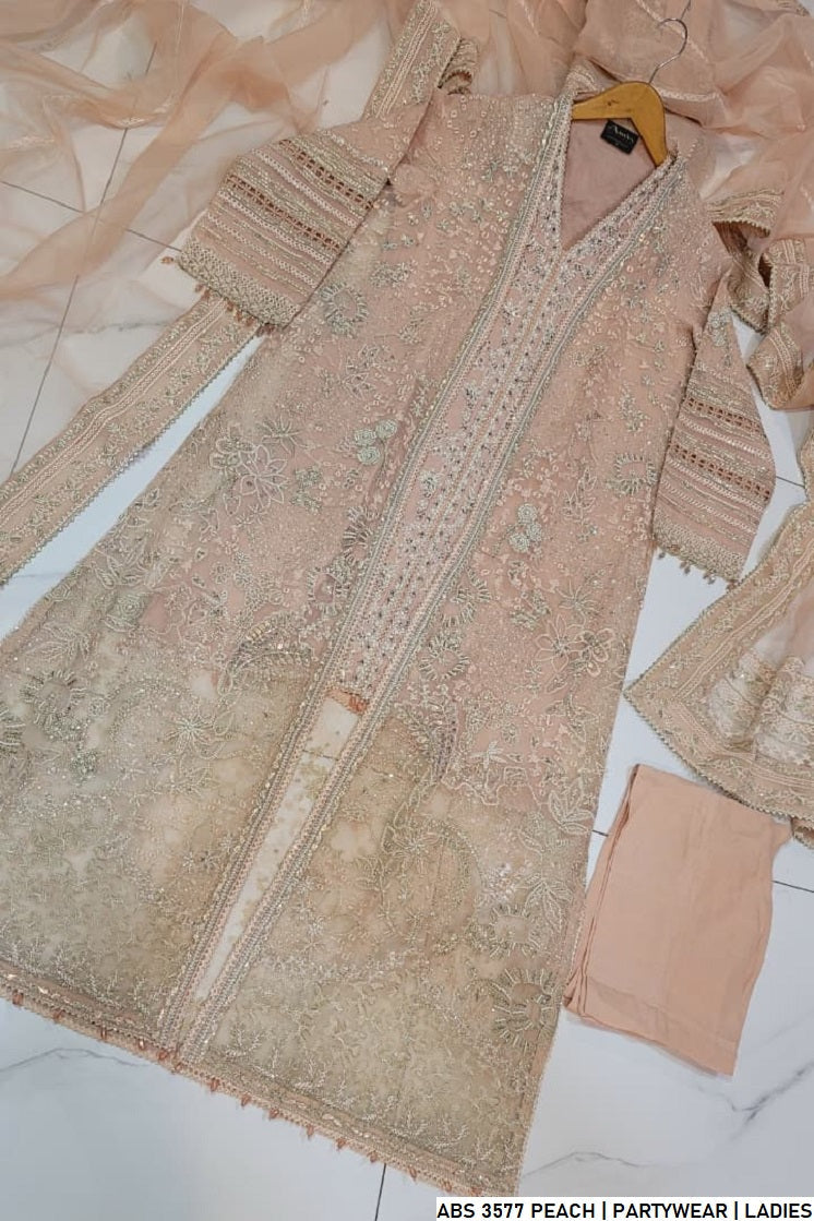 Pakistani women's peach organza straight shirt back view