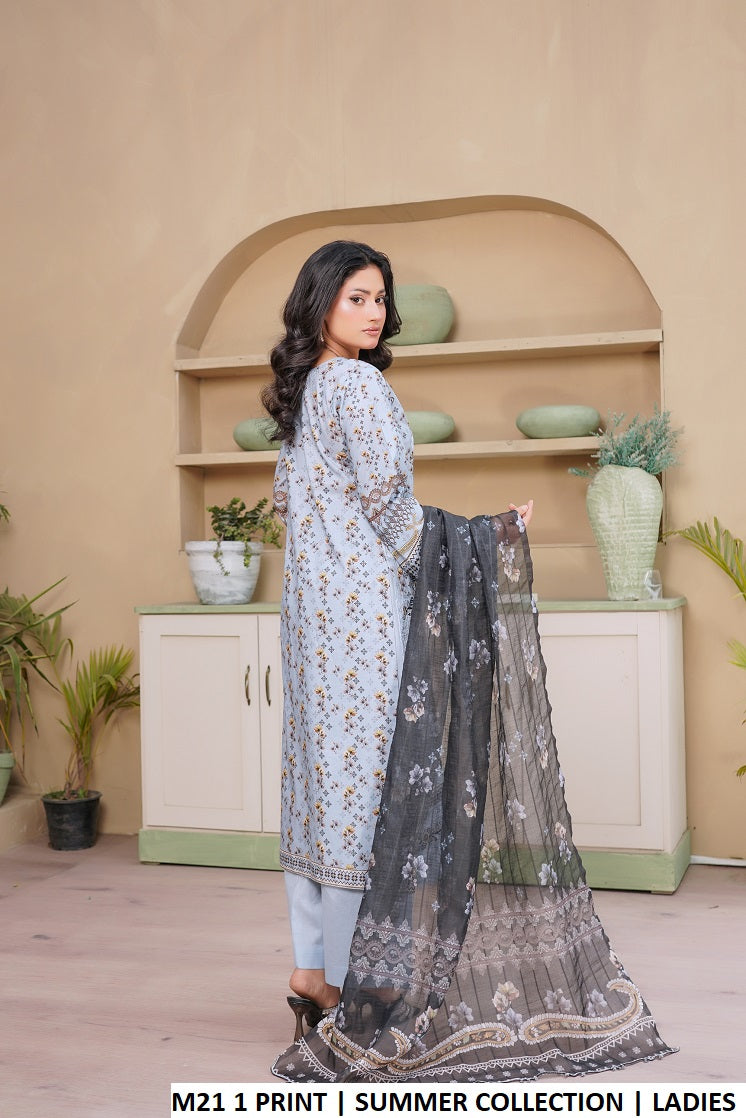 Pakistani women's lawn A-Line printed shirt plazo side view