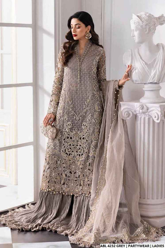 Grey organza Pakistani women's A-Line shirt side view