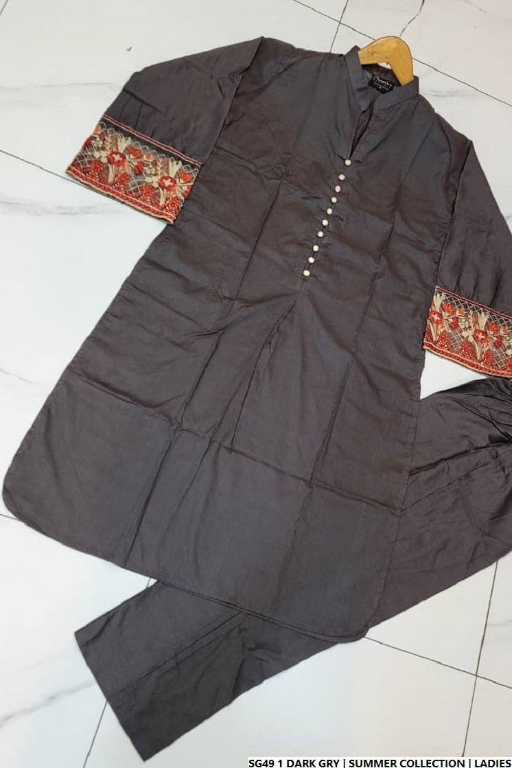 Pakistani women's dark grey lawn A-Line casual shirt full view