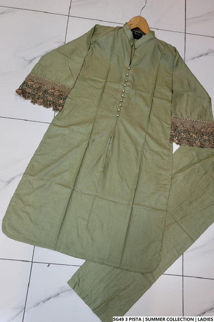 Pakistani women's pista green lawn A-Line casual shirt full view
