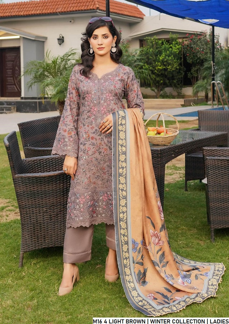 Lawn A-Line shirt light brown - Pakistani women's casual summer outfit with cotton trouser and lawn dupatta front view