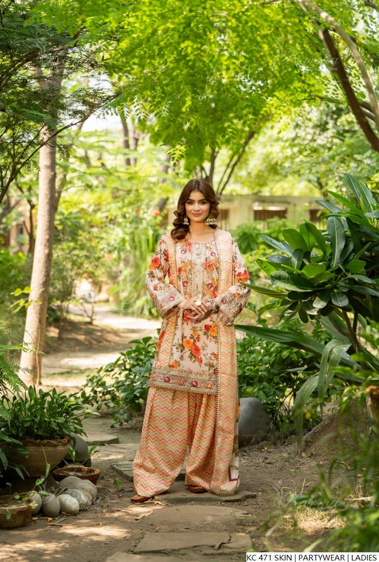 Skin silk Pakistani women's long kaftan side view