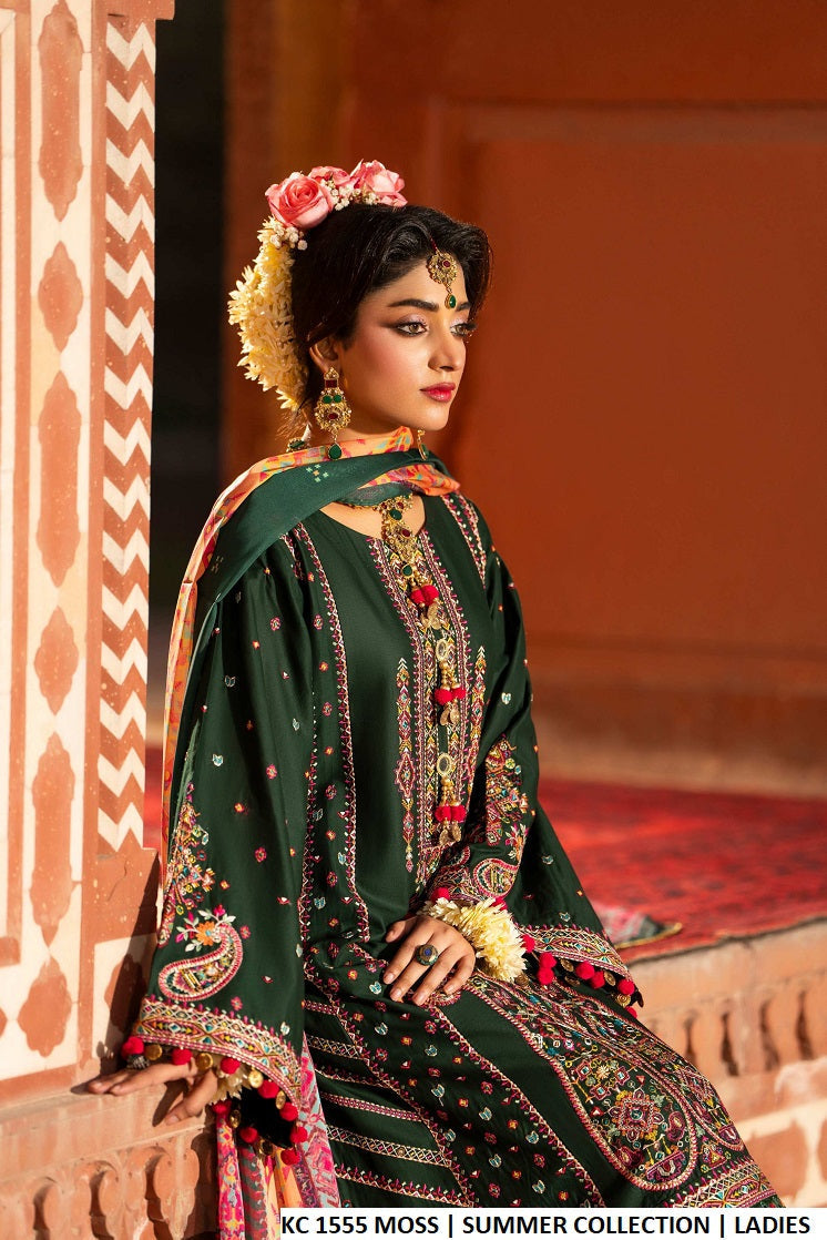Moss green cotton Pakistani women's A-Line shirt with plazo side view