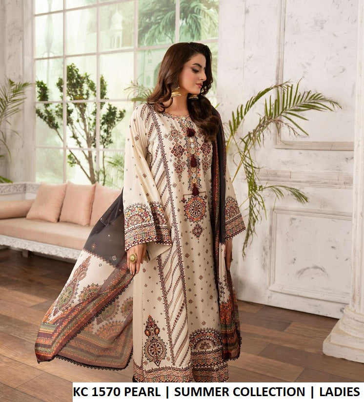 KC TABEER 1570 PEARL Pakistani women's cotton kashmiri embroidery outfit back view