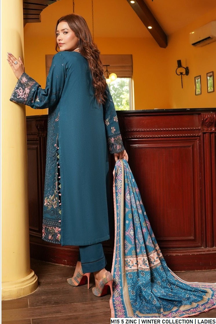 Pakistani women's zinc grey lawn A-Line casual outfit back view