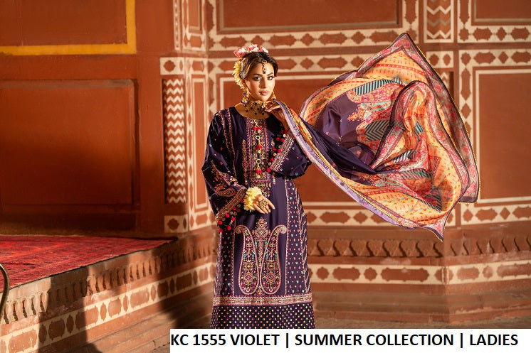 Pakistani women's violet cotton A-Line shirt plazo detail view