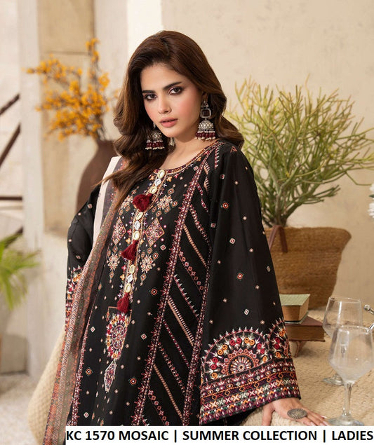 KC TABEER 1570 MOSAIC cotton kashmiri embroidery Pakistani women's long shirt side view