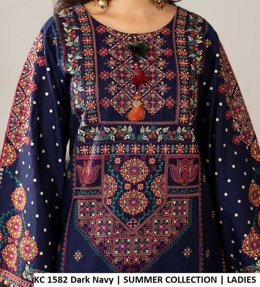KC AYRA 1582 DARK NAVY - Dark Navy Embroidered 3-Piece Women's Pakistani Suit