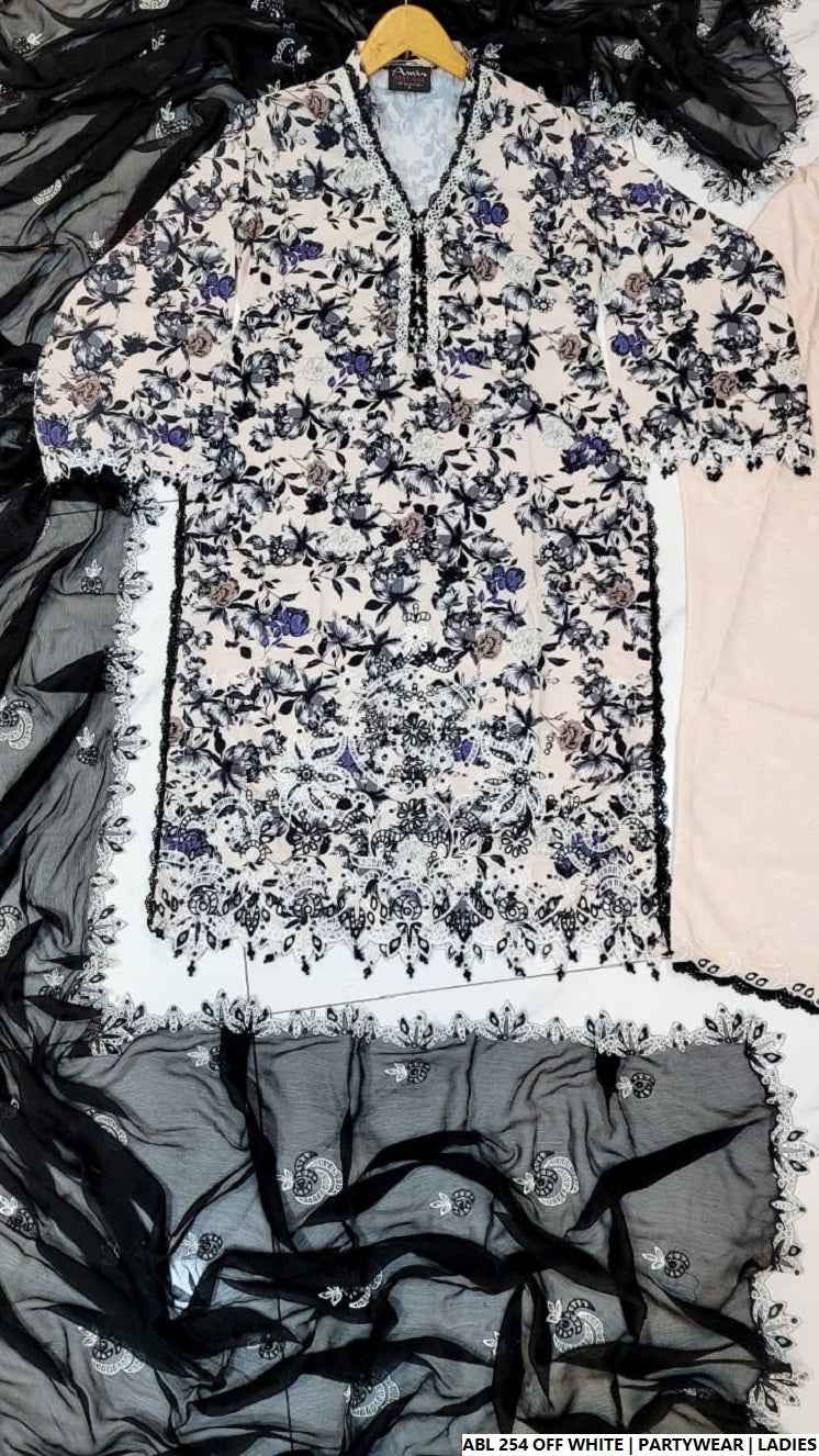 Pakistani women's chiffon A-Line printed casual outfit back view
