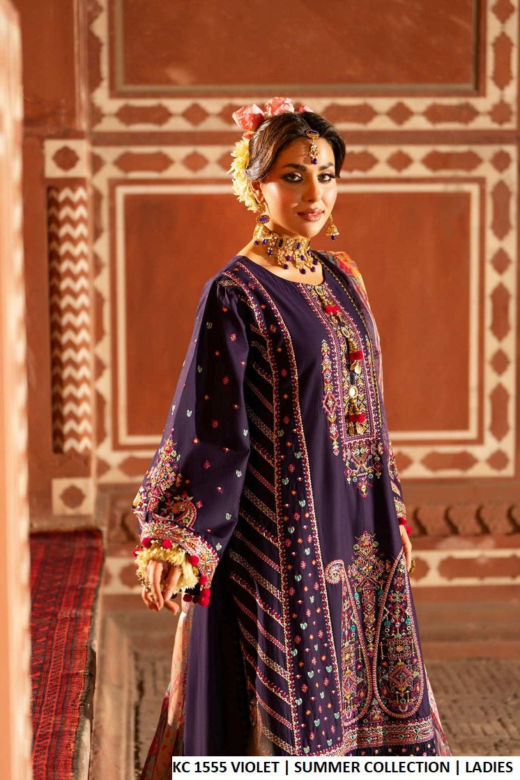 Violet cotton Pakistani women's A-Line shirt with plazo side view