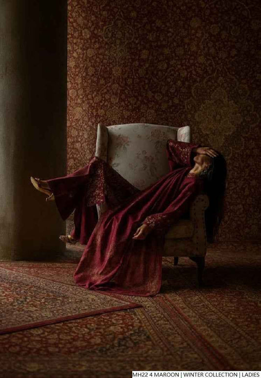 Maroon khaddar Pakistani women's straight shirt side view