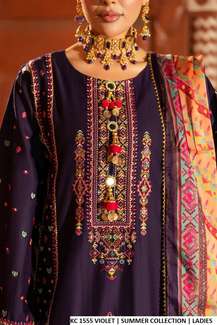 Pakistani women's violet cotton A-Line shirt plazo back view