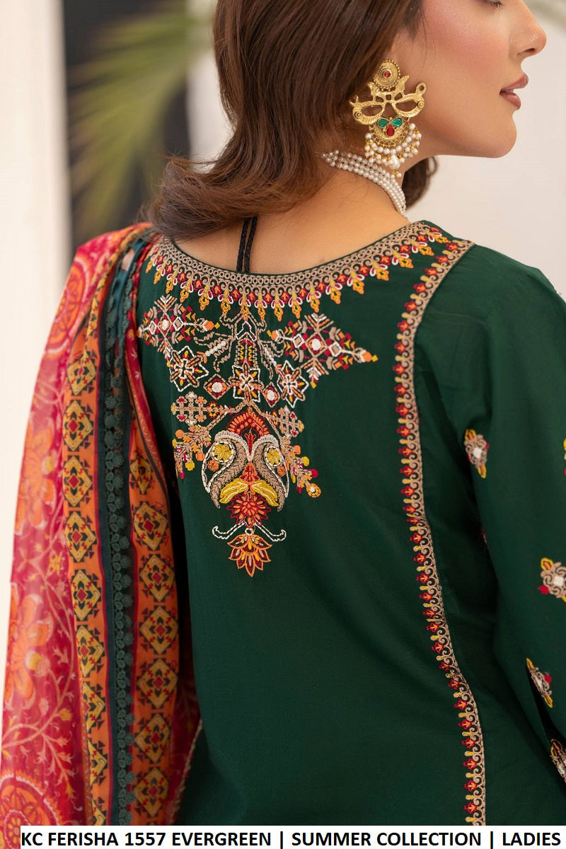 Pakistani women's green cotton short shirt farshi shalwar back view