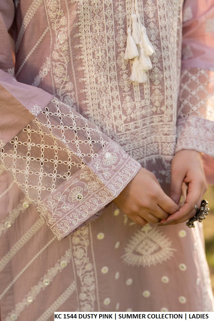 Pakistani women's dusty pink cotton long embroidered shirt back view