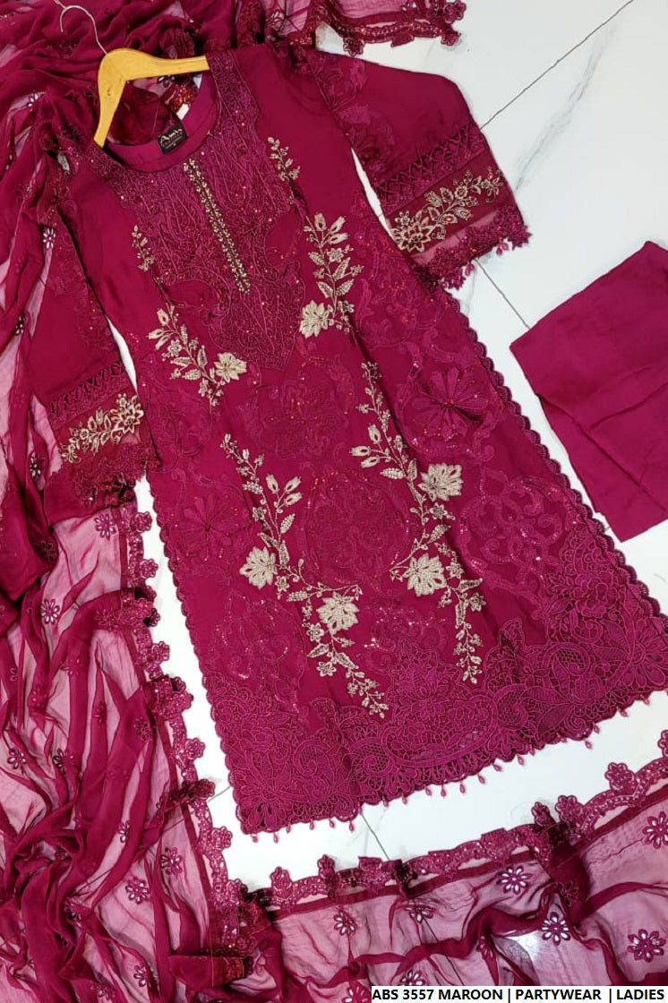 Pakistani women's maroon organza straight shirt back view