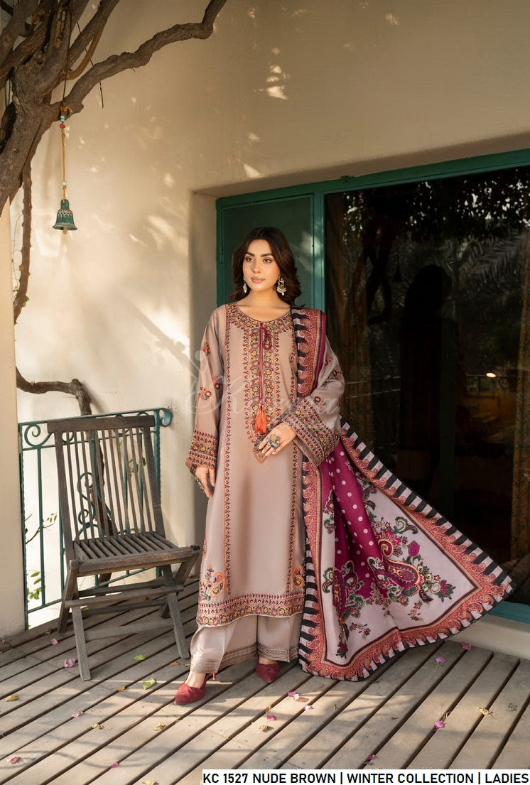 Silk short shirt nude brown - Pakistani women's traditional formal outfit with silk fabric front view
