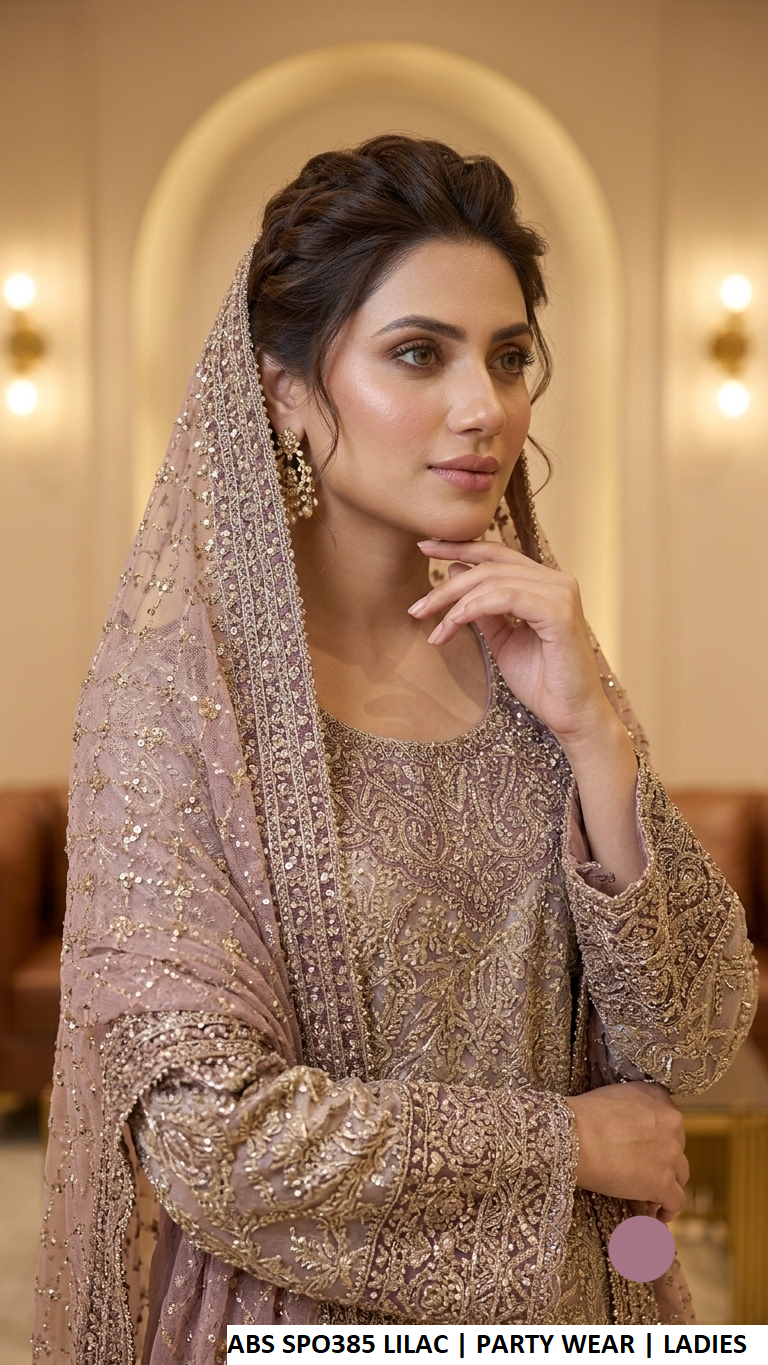 ABS SPO385 LILAC - Lilac Jamawar Straight 3-Piece Women's Pakistani Plazo Suit