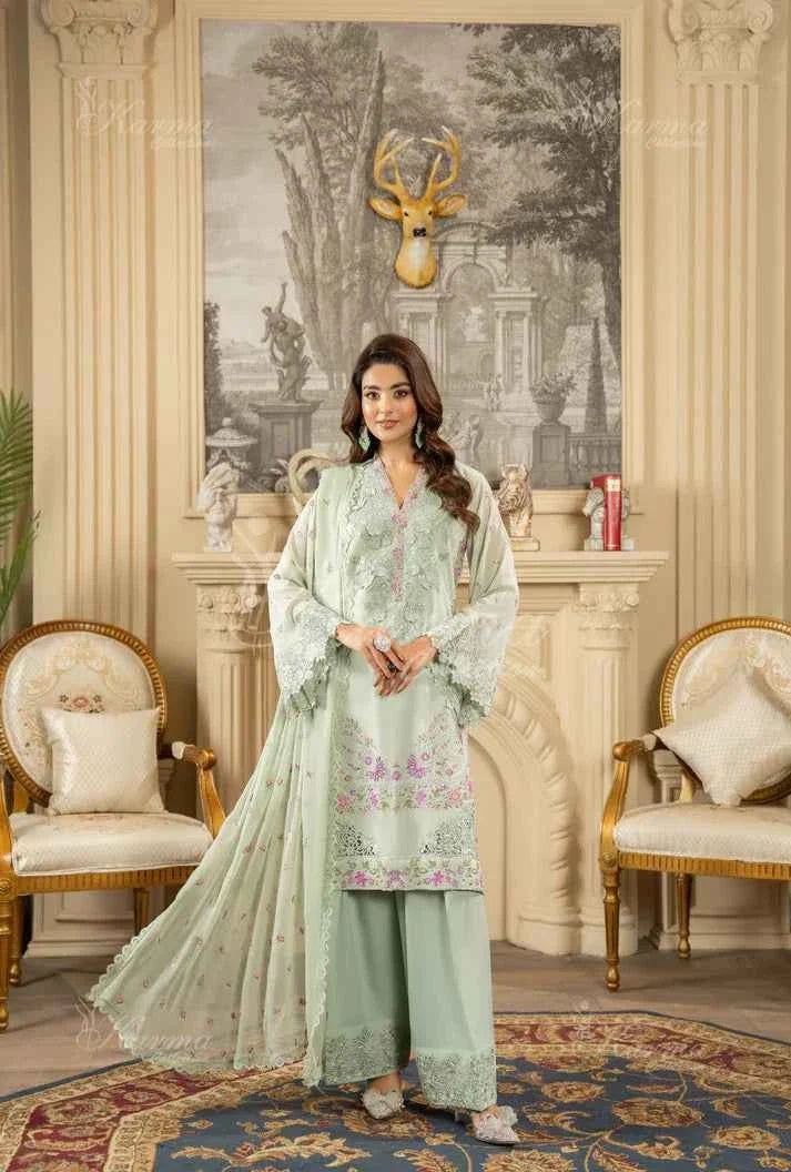 Silk short shirt farshi shalwar light green - Pakistani women's traditional casual outfit front view