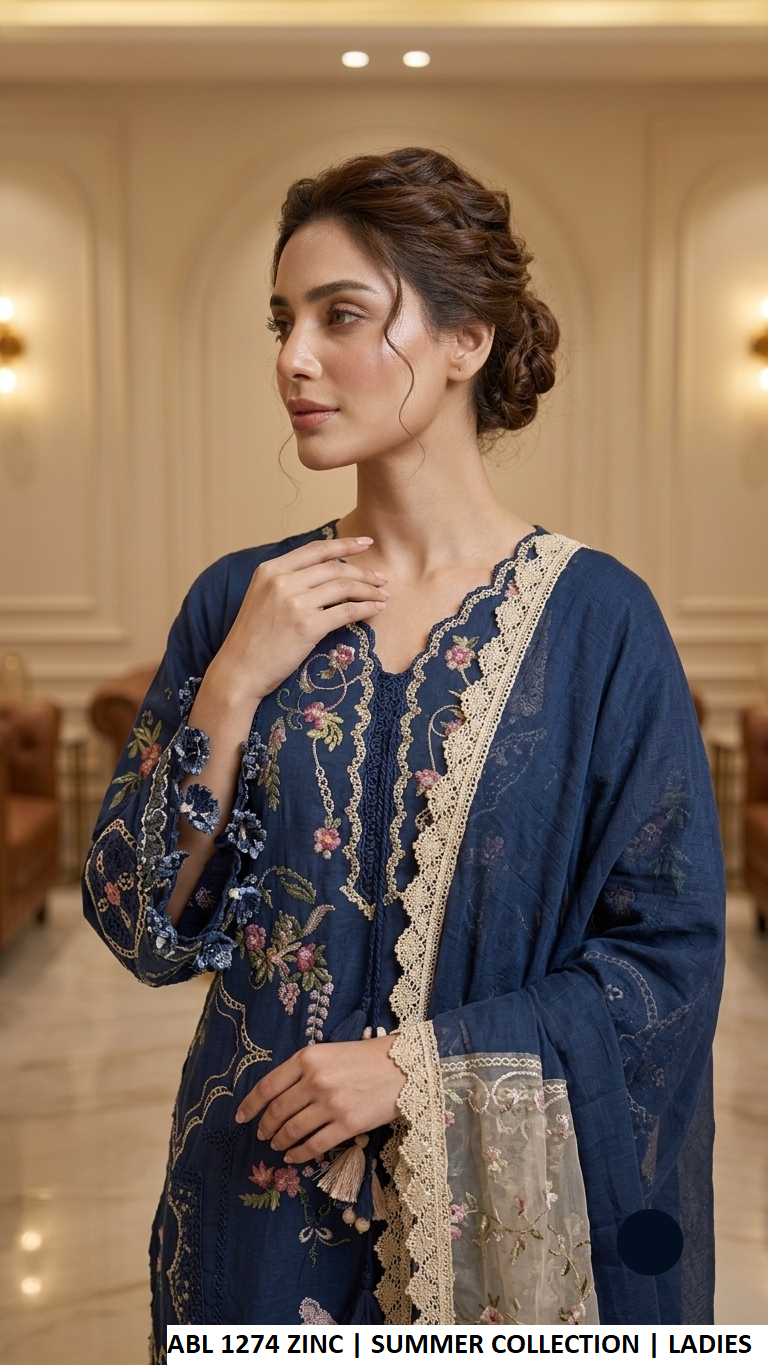 ABL 1274 ZINC - Zinc Cotton Embroidered Straight 3-Piece Women's Pakistani Suit