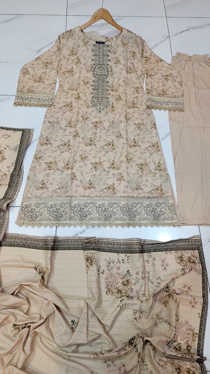 Pakistani women's lawn A-Line printed casual outfit back view