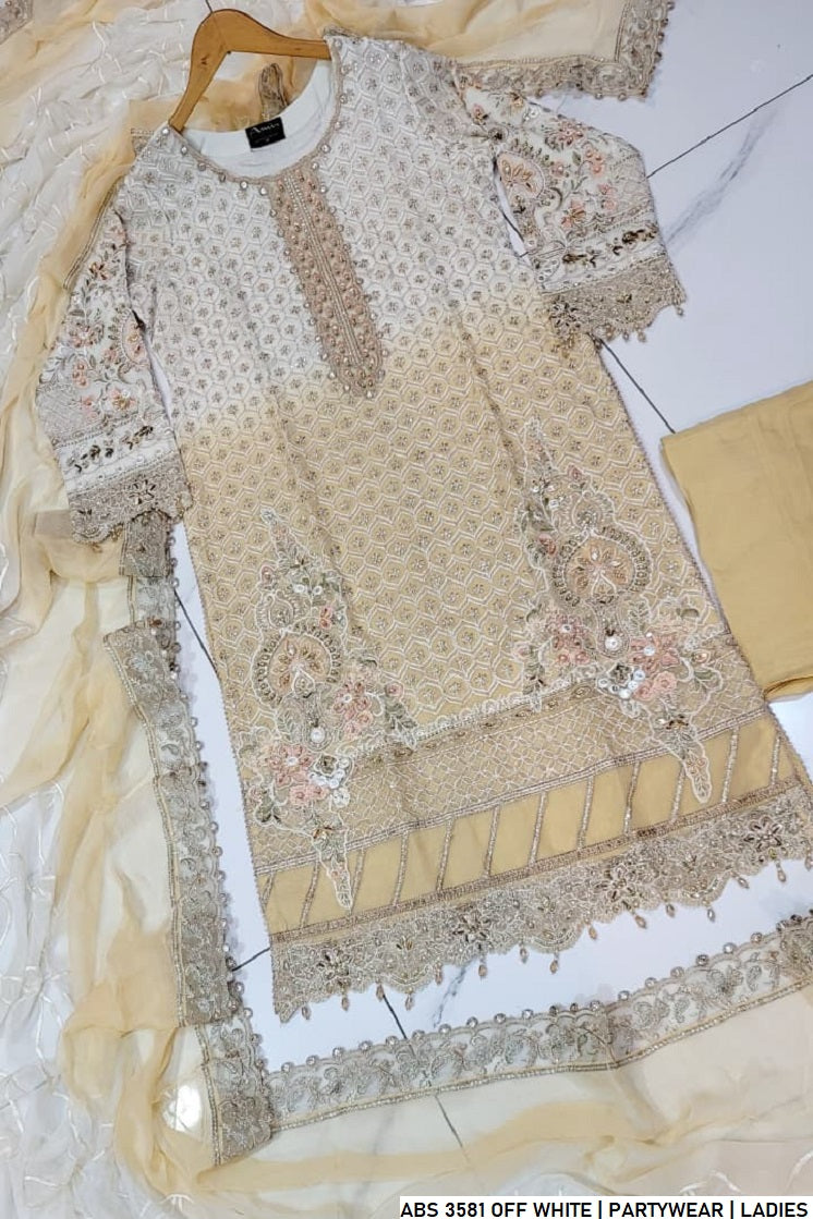 Pakistani women's off white chiffon straight shirt full view
