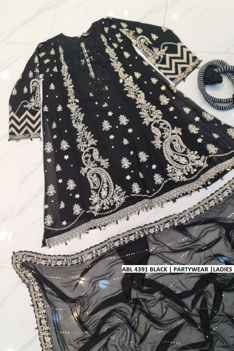 Pakistani women's black chiffon straight shirt back view