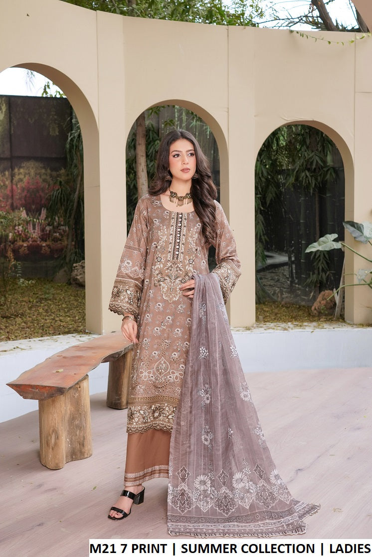 Lawn A-Line printed shirt plazo - Pakistani women's casual summer outfit with digital print dupatta front view
