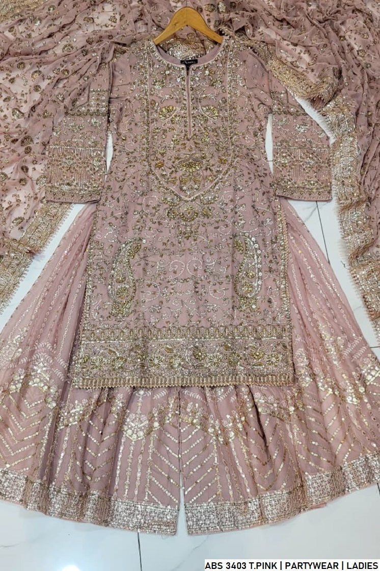 Pakistani women's tea pink organza straight shirt back view