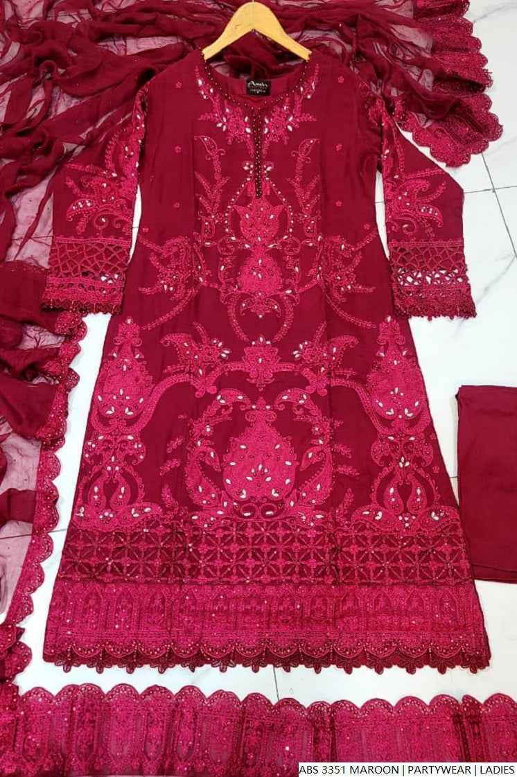 Maroon organza Pakistani women's straight shirt side view