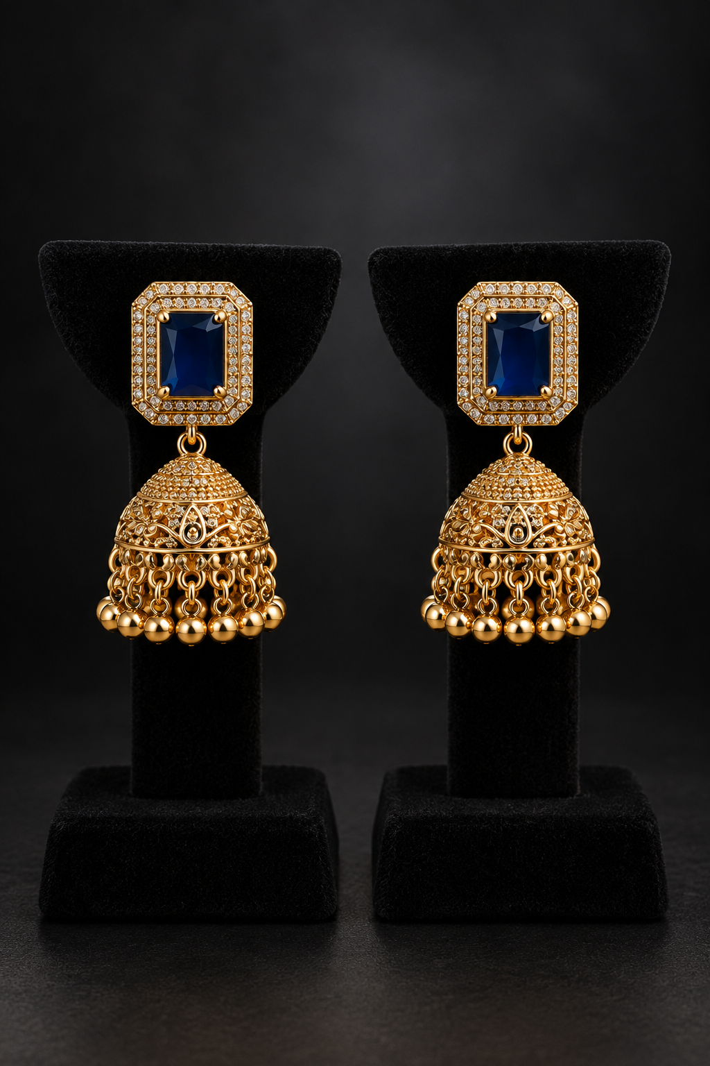 JW35 – Navy Blue & Gold-Tone Jhumka Earrings