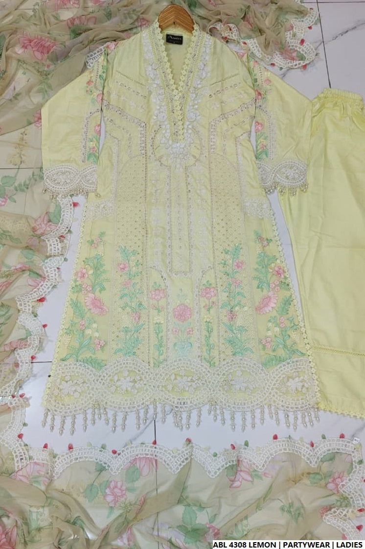 Pakistani women's lemon yellow organza A-Line shirt back view