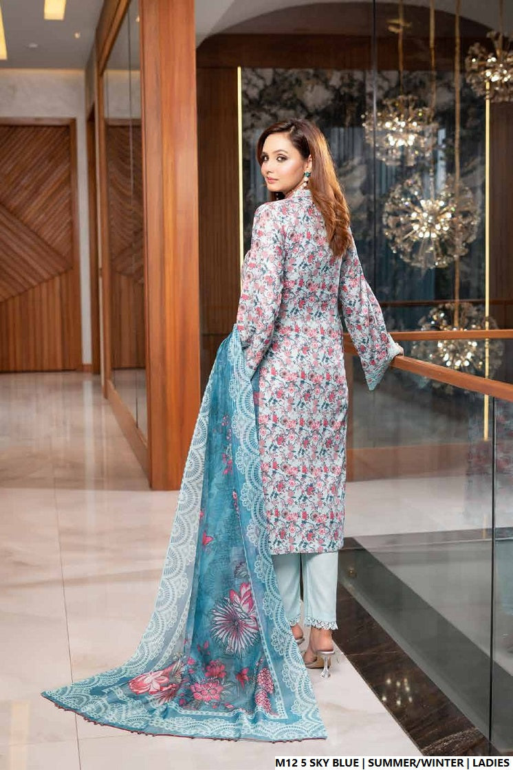 Pakistani women's lawn A-Line printed casual outfit back view