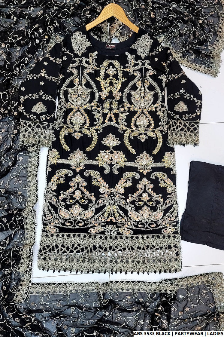 Pakistani women's black organza straight shirt full view