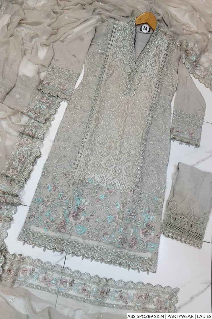 Pakistani women's skin chiffon straight shirt plazo back view