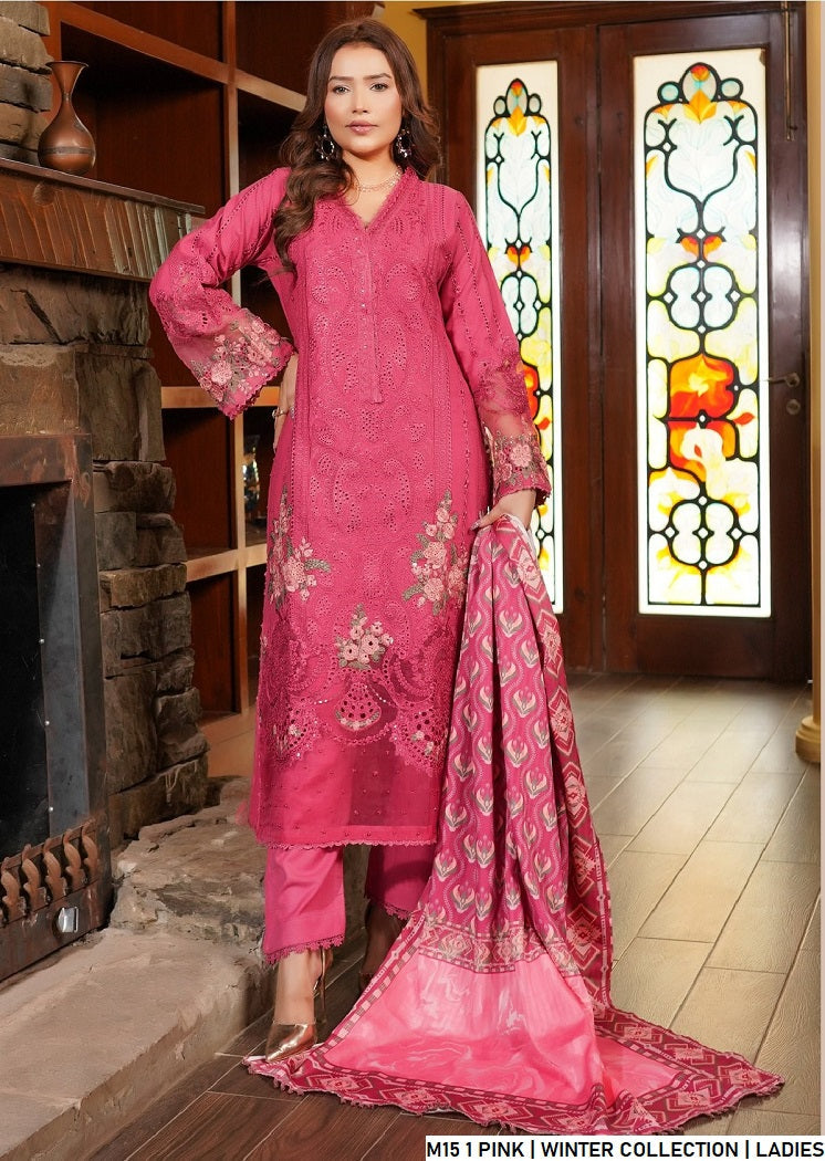 Lawn A-Line shirt pink - Pakistani women's casual summer outfit with cotton trouser and lawn dupatta front view