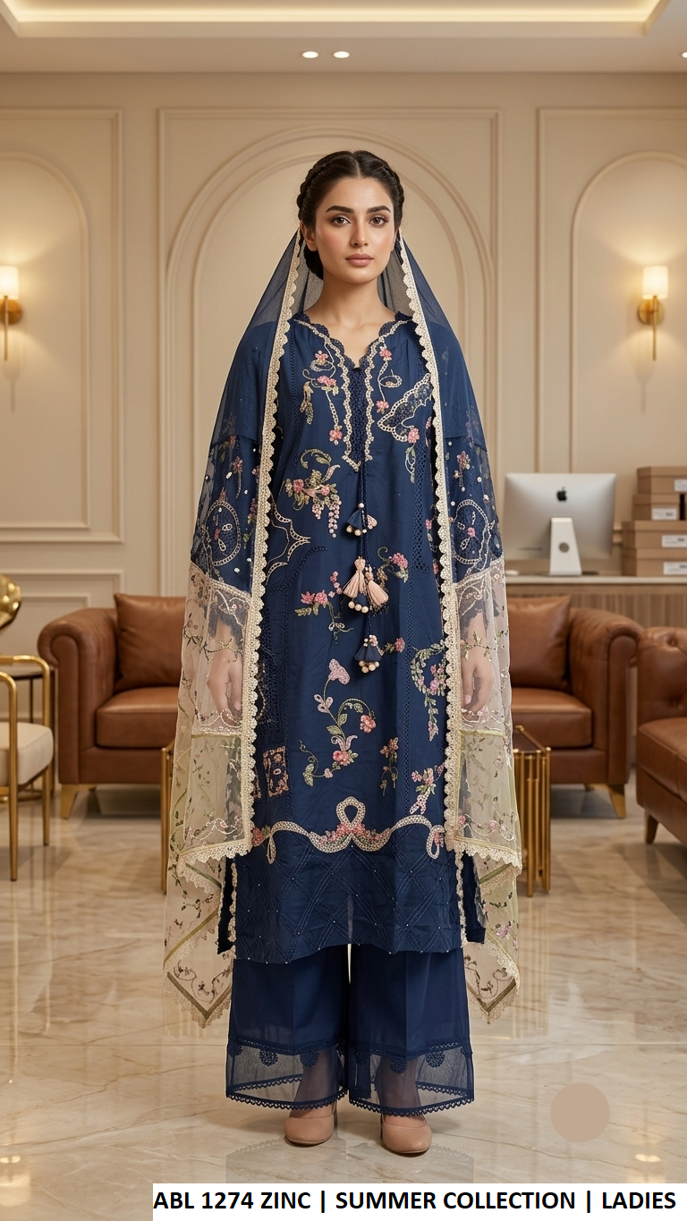 ABL 1274 ZINC - Zinc Cotton Embroidered Straight 3-Piece Women's Pakistani Suit