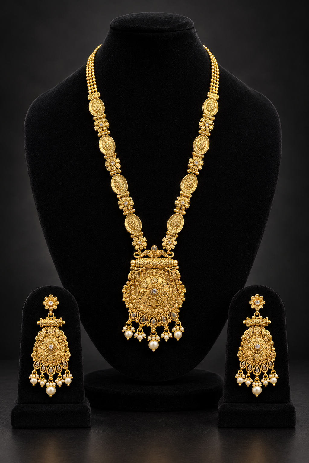 JW191 – Gold-Tone Traditional Necklace Set with Pearl-Style Drops
