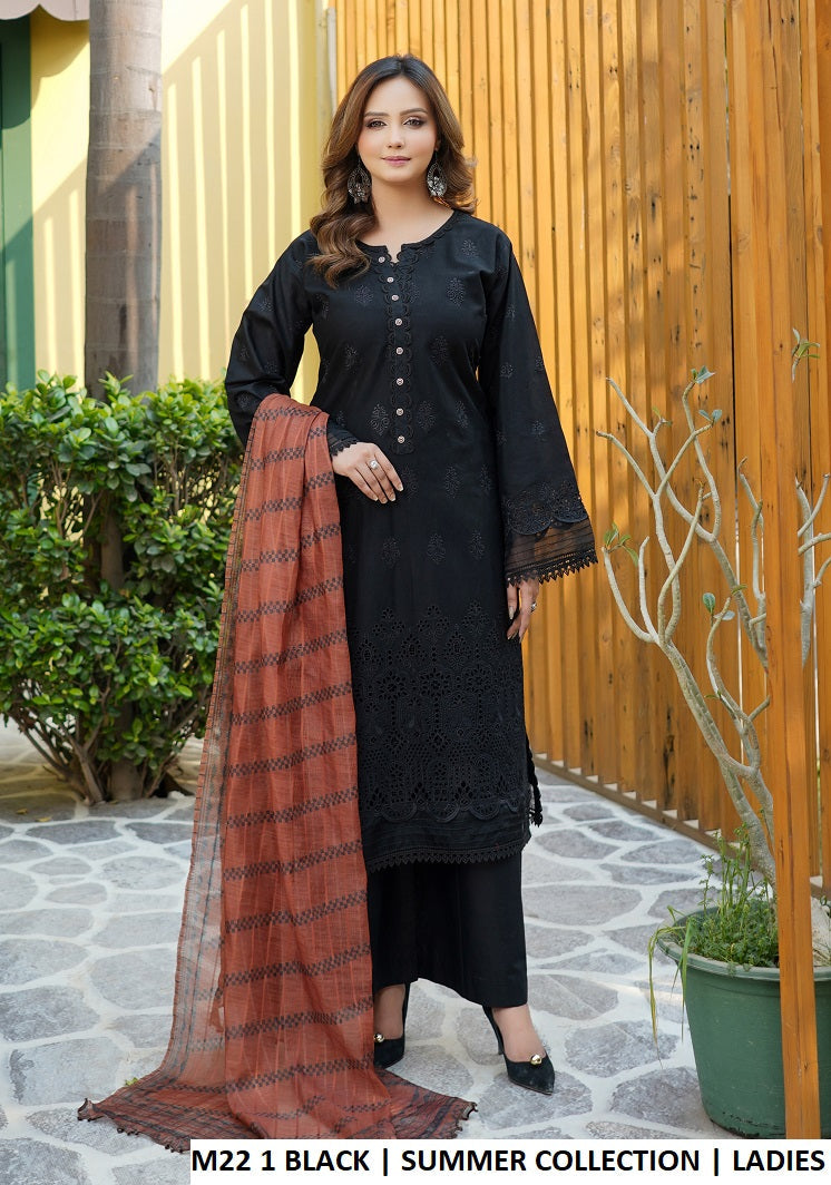 Cotton straight shirt plazo black - Pakistani women's casual everyday outfit with digital print dupatta front view