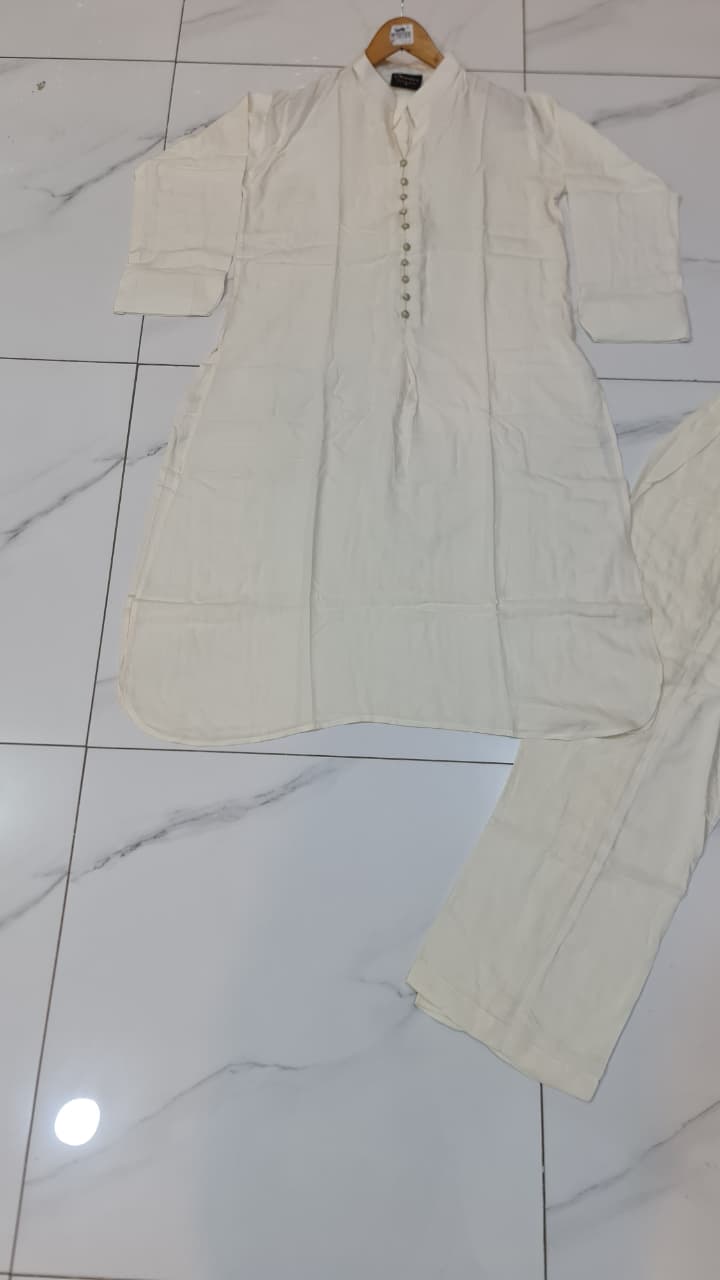 Pakistani women's off white lawn 2-piece casual summer suit back view