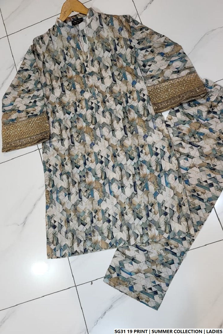 Pakistani women's lawn A-Line printed casual outfit back view