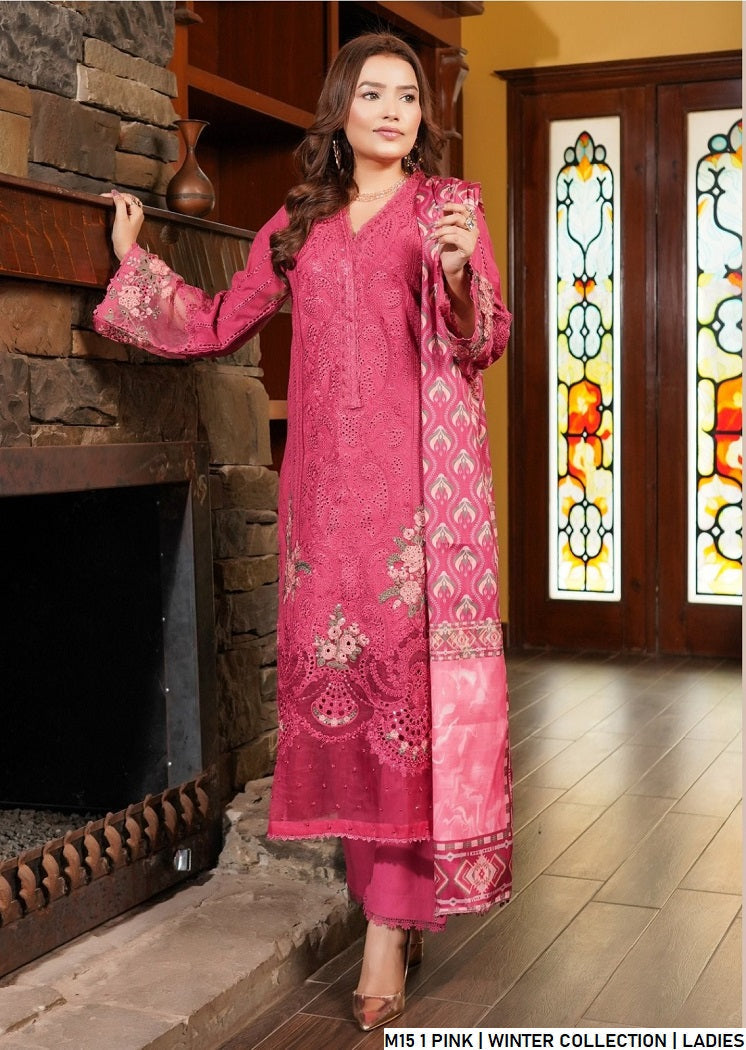 Pakistani women's pink lawn A-Line casual outfit back view