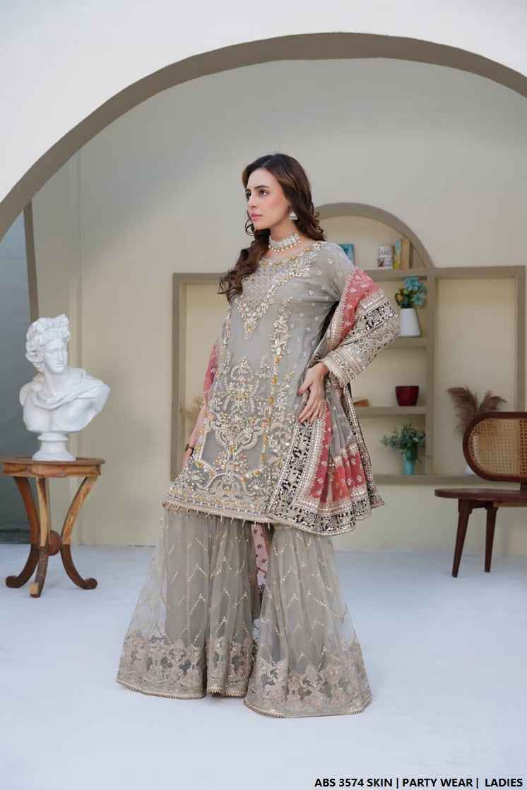 Skin organza Pakistani women's straight shirt side view