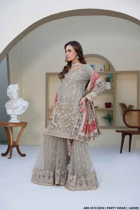 Skin organza Pakistani women's straight shirt side view