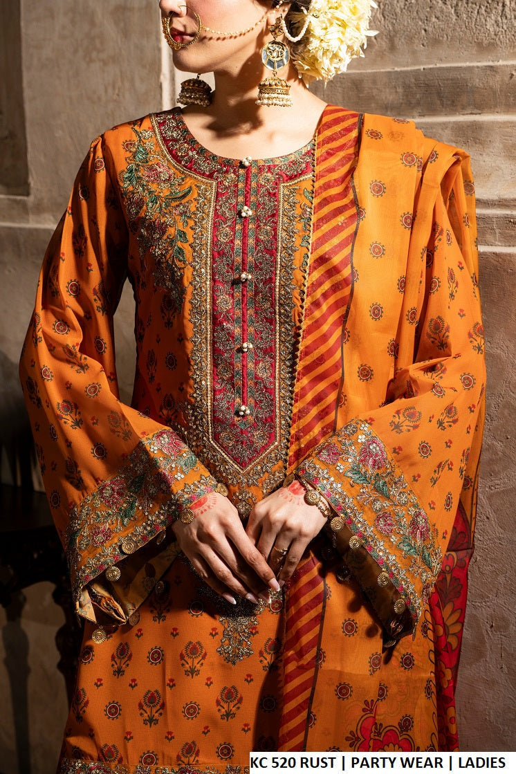 Pakistani women's rust printed georgette short shirt farshi plazo back view