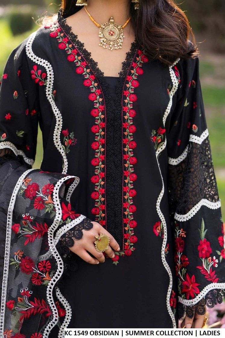Pakistani women's obsidian black cotton straight shirt plazo detail view