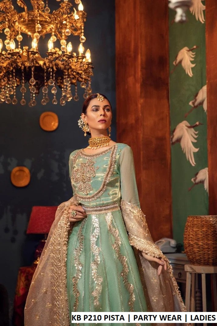 Pista green resham mesuri Pakistani women's heavily hand embroidered sharara side view