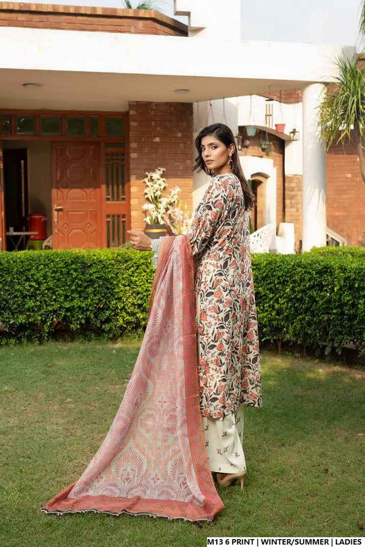 Pakistani women's lawn A-Line printed casual outfit back view